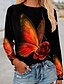 abordables T-shirts-T shirt Tee Femme Casual Vacances Fin de semaine Papillon Scintillant Fleur Manches Longues Fleur Papillon Peinture Col Rond Imprimer basique Vert Bleu Violet Hauts Standard S / 3D effet