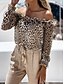 cheap Women&#039;s Blouses-Women&#039;s Blouse Leopard Daily Weekend Long Sleeve Blouse Shirt Off Shoulder Ruffle Print Casual Streetwear Brown S / 3D Print