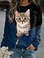 abordables Pull à Capuche &amp; Sweat-shirt-Femme Sweat shirt Sweat Imprimer Actif Sportif Vêtement de rue Vert herbe Noir Jaune Chat 3D Casual Col Rond manche longue Micro-élastique Sans Doublure Automne hiver