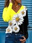 cheap Best Selling Women&#039;s Tops-Women&#039;s T shirt Tee Color Block Daisy Holiday Weekend White Yellow Pink Print Long Sleeve Basic V Neck Regular Fit Fall &amp; Winter