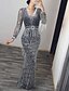 cheap Party Dresses-Women&#039;s Maxi long Dress Sheath Dress Silver Long Sleeve Sequins Tassel Fringe Solid Color V Neck Fall Spring Party Party Stylish Sexy 2022 S M L XL XXL / Party Dress