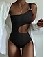 cheap One-Pieces-Women&#039;s Swimwear One Piece Monokini Bathing Suits trikini Normal Swimsuit Solid Color Cut Out Hole Black Beige Off Shoulder Padded Bathing Suits Vacation Sexy New / Padded Bras