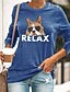 preiswerte Meistverkaufte Oberteile-Damen Karikatur Hund Buchstabe Casual Täglich Langarm T Shirt Rundhalsausschnitt Bedruckt Basic Oberteile Grün Schwarz Blau S