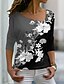 cheap T-Shirts-Women&#039;s T shirt Tee Floral Color Block Yellow Blue Green Print Long Sleeve Holiday Weekend Basic V Neck Regular Fit Fall &amp; Winter