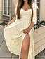 cheap Casual Dresses-Women&#039;s Midi Dress Swing Dress Floral White Sleeveless Backless Split Ruched Floral Strapless Spring Summer Casual Sexy Boho 2021 S M L XL XXL XXXL / Slim / Print