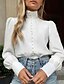 baratos Tops &amp; Blouses-Mulheres Blusa Camisa Social Tecido Gola Alta Botão Roupa de rua Blusas Branco