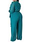cheap Plus Size Jumpsuits-Women&#039;s Plus Size Jumpsuit Lace up Long Sleeve Solid Colored Fall Spring Ordinary Streetwear Green Black Red L XL XXL 3XL 4XL / V Neck