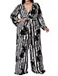 cheap Plus Size Jumpsuits-Women&#039;s Plus Size Jumpsuit Lace up Print Long Sleeve Floral Solid Colored Fall Spring Streetwear Black L XL XXL 3XL 4XL / V Neck