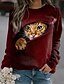 billige Hættetrøjer &amp; Sweatshirts-Dame Sweatshirt bluse Trykt mønster Aktiv Gade Rød Marineblå Blå Dyr Kat 3D Afslappet Rund hals Langærmet Mikroelastisk Uden for