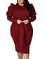 cheap Plus Size Dresses-Women&#039;s Plus Size Solid Color Sheath Dress Ruched Round Neck Long Sleeve Casual Prom Dress Fall Daily Vacation Midi Dress Dress / Party Dress