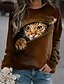 cheap Women&#039;s Hoodies &amp; Sweatshirts-Women&#039;s Sweatshirt Pullover Print Active Streetwear Red Royal Blue Blue Animal Cat 3D Casual Round Neck Long Sleeve Micro-elastic Without Lining