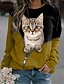 cheap Women&#039;s Hoodies &amp; Sweatshirts-Women&#039;s Sweatshirt Pullover Print Active Sports Streetwear Grass Green Black Yellow Cat 3D Casual Round Neck Long Sleeve Micro-elastic Without Lining Fall &amp; Winter