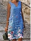 cheap All Sale-Women&#039;s Shift Dress Knee Length Dress Blue Green Sleeveless Floral Print Spring Summer V Neck Elegant Casual Loose 2021 M L XL XXL 3XL 4XL
