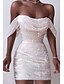 abordables Vestidos casuales-Mujer Mini vestido corto Vestido de Fiesta Blanco Manga Corta Frunce Color puro Sin Tirantes Otoño Invierno Elegante 2022 S M L XL