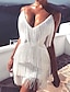 cheap Party Dresses-Women&#039;s Short Mini Dress Fringe Dress Holiday Dress White Sleeveless Backless Tassel Fringe Pure Color V Neck Spring Summer Party Party Stylish Sexy 2022 S M L XL / Party Dress