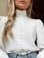 cheap Tops &amp; Blouses-Women&#039;s Blouse Shirt Plain High Neck Button Streetwear Tops White