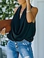abordables Shoes &amp; Accessories-Mujer Camiseta Empalme Moderno Plano Escote en Pico Verano Estándar Verde Trébol Blanco Negro Beige