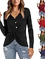 cheap Women&#039;s Clothing-Women‘s Tops Long Sleeve V Neck Knit Tunic Blouse Tie Front T Shirts