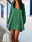 abordables Tops &amp; Blouses-Robe t-shirt Chemisier Chemise Femme Vacances Fin de semaine Fleur Manches Longues Floral Col en V Imprimer Décontractée Vert Noir Bleu Hauts Ample S / 3D effet