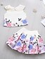 cheap Girls&#039; Clothing Sets-Kids Girls&#039; Skirt Set Clothing Set Sleeveless 2 Pieces White Beige Pleated Print Floral Graphic Indoor Outdoor Cotton Regular Cute Sweet 2-6 Years Above Knee / Spring / Summer