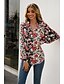 billige Tops &amp; Blouses-Dame Blomstret Ferie Helg Blomster Tema Langermet Bluse Skjorte Skjortekrage Knapp Trykt mønster Fritid Mote Gatemote Topper Svart S / 3D-utskrift