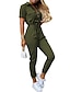 cheap Jumpsuits &amp; Rompers-Women&#039;s Jumpsuit Solid Color Lace up Button Casual Shirt Collar Daily Holiday Short Sleeve Regular Fit Creamy-white ArmyGreen Striped flower S M L Spring
