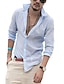 cheap Men&#039;s Shirts-Men&#039;s Shirt Solid Colored Collar Square Neck Daily Going out Long Sleeve Tops Casual Daily Office / Business Blue White Black / Beach