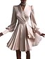 cheap Dresses-Women&#039;s Short Mini Dress Satin Dress A Line Dress White Black Pink Long Sleeve Ruched Pure Color V Neck Fall Winter Stylish Vacation Modern 2022 S M L XL XXL