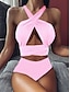 abordables Bikini-Mujer Bañadores Bikini 2 piezas Normal Traje de baño Color puro Espalda Abierta Agujero Blanco Rosa Naranja Escote en V Cabestro Trajes de baño Vacaciones Sensual nuevo / Moderno