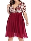 cheap Plus Size Dresses-Women&#039;s Plus Size Floral A Line Dress Mesh V Neck Half Sleeve Casual Valentine&#039;s Day Prom Dress Spring Summer Causal Daily Knee Length Dress Dress / Party Dress / Print