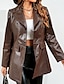 cheap Jackets-Women&#039;s Jacket Faux Leather Jacket Pocket Regular Coat Brown Street Casual Single Breasted Spring Turndown Regular Fit S M L XL