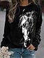 cheap Women&#039;s Hoodies &amp; Sweatshirts-Women&#039;s Sweatshirt Pullover Horse Daily Sports Print Black Active Streetwear Round Neck Long Sleeve Without Lining Micro-elastic Fall &amp; Winter