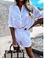 baratos Two Piece Sets-Mulheres Camisa Social Blusa Conjuntos de shorts Côr Sólida Branco Bege Manga Longa Casual Férias Básico Colarinho de Camisa Normal Outono &amp; inverno