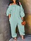 cheap Women&#039;s Jumpsuits-Women&#039;s Jumpsuit Solid Color Casual Off Shoulder Vacation Going out Long Sleeve Loose Green White Black S M L Spring
