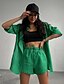 cheap Two Piece Sets-Women&#039;s Basic Essential Solid Color Casual Daily Wear Two Piece Set Shirt Collar Shorts Blouse Shorts Sets Shirt Drawstring Tops