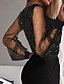 billige Buksedragter til kvinder-dame jumpsuit mesh pailletter ensfarvet v-hals elegant fest bal normal pasform langærmet sort s m l fjeder