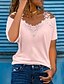 baratos Camiseta-Mulheres Camiseta Preto Branco Rosa Renda Com Corte Tecido Casual Final de semana Manga Longa Ombro a Ombro Decote V Diário Trabalho Casual Padrão Tamanho Grande S