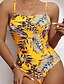 cheap One-Pieces-Women&#039;s Swimwear One Piece Monokini Normal Swimsuit Tummy Control Slim Tie Dye Yellow Camisole Bodysuit Strap Bathing Suits New Vacation Fashion
