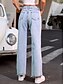 baratos Pants-Mulheres Calças Jeans Comprimento total Calças Sem Elasticidade Trabalho Final de semana Côr Sólida Cintura Alta Azul XS S M L