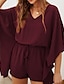 cheap Jumpsuits &amp; Rompers-Women&#039;s Romper Solid Color Ordinary V Neck Street Casual Half Sleeve Regular Fit Green Blue Black S M L Spring