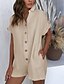 cheap Jumpsuits &amp; Rompers-Women&#039;s Romper Solid Color Button Active Shirt Collar Street Casual Short Sleeve Regular Fit White Black Pink S M L Spring