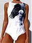 cheap Women&#039;s Swimsuits-Women&#039;s Swimwear One Piece Monokini Bathing Suits Plus Size Swimsuit Eagle Animal Tummy Control Slim Printing for Big Busts White Blue Purple Yellow Scoop Neck Bathing Suits Vacation Fashion New