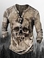 cheap Long Sleeve-Vintage Style Graphic Skull Henley Tee for Men