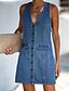 cheap Casual Dresses-Women&#039;s Short Mini Dress A Line Dress Blue Sleeveless Pocket Button Solid Color V Neck Spring Summer Stylish Casual 2022 S M L XL XXL / Denim Dress