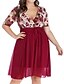 cheap Plus Size Dresses-Women&#039;s Plus Size Floral A Line Dress Mesh V Neck Half Sleeve Casual Valentine&#039;s Day Prom Dress Spring Summer Causal Daily Knee Length Dress Dress / Party Dress / Print
