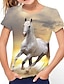 baratos Camisetas &amp; Blusas Para Meninas-Infantil Para Meninas Camisa Camiseta Manga Curta Preto Impressão 3D Cavalo Gráfico Animal Escola Ativo Bebê