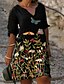 abordables Robes Grandes Tailles  Femme-Femme Grande Taille Floral Robe Trapèze Imprimer Col V Manches 3/4 Casual Printemps Eté Casual du quotidien Robe courte courte Robe