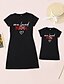 cheap Family Look Sets-Mommy and Me Valentines Dresses Causal Heart Letter Print Black Knee-length Short Sleeve Daily Matching Outfits / Summer / Cute