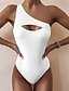cheap One-Pieces-Women&#039;s Swimwear One Piece Monokini Bathing Suits Normal Swimsuit Pure Color Tummy Control High Waist Open Back Cut Out Hole White Black Pink Khaki Padded Bathing Suits Stylish One-Shoulder New