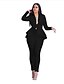 abordables Two Piece Sets-Mujer Chaqueta de sport traje de oficina Conjuntos de pantalones Color sólido Oficina Usar para trabajar Volante Negro Manga Larga Vintage Básico Cuello Camisero Otoño invierno